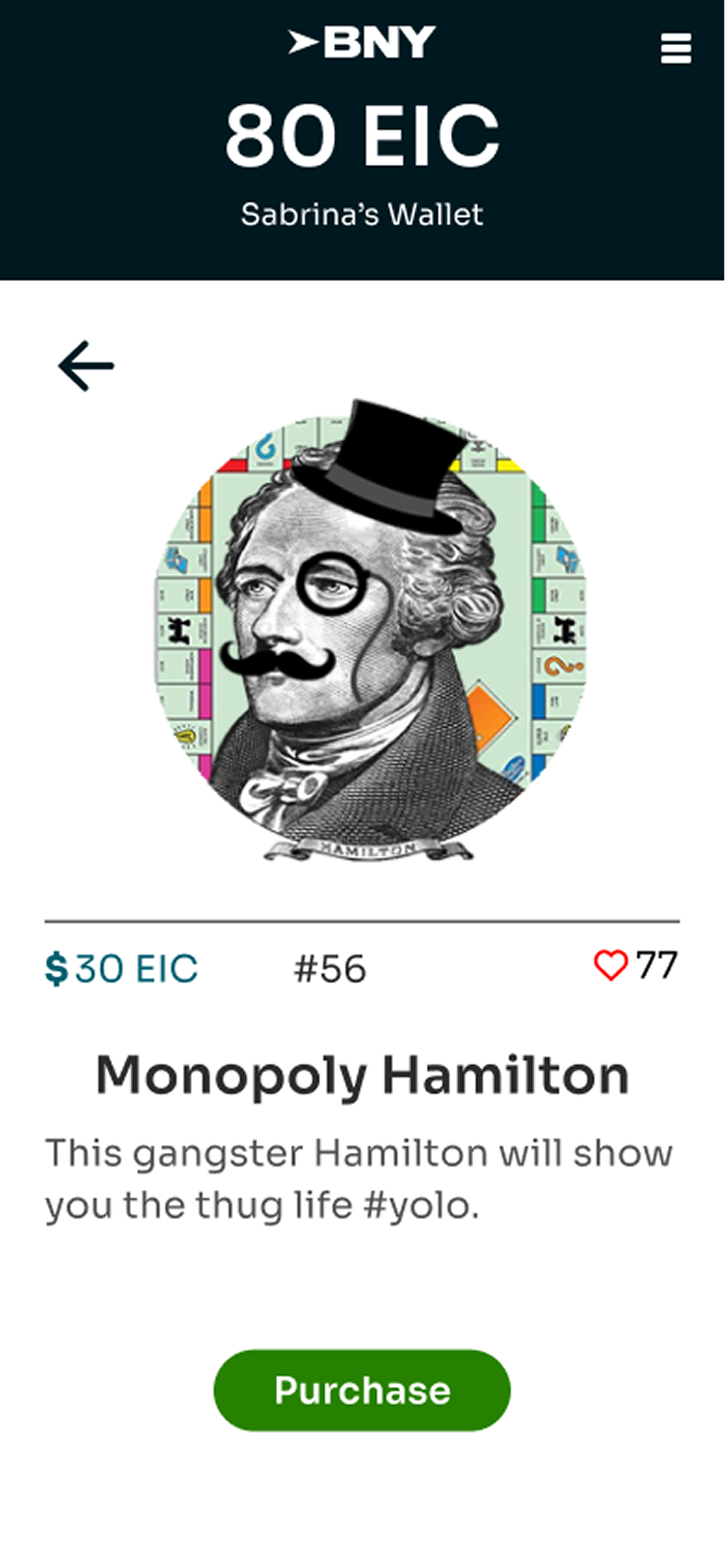 Mobile screen 6 of BNY Mellon NFT minting experience