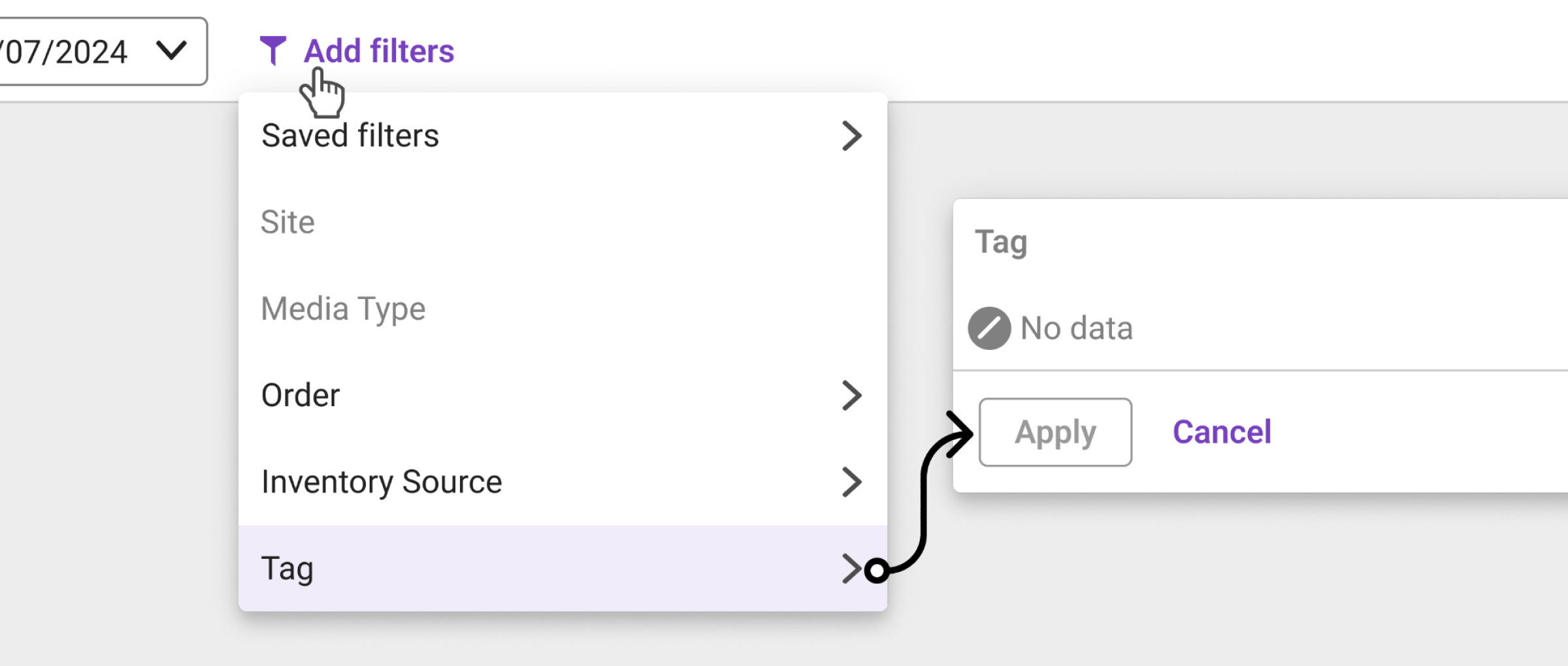 DoubleVerify platform — add filters interaction design