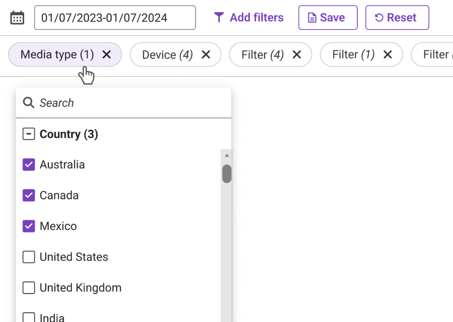 DoubleVerify platform — edit filters interaction design
