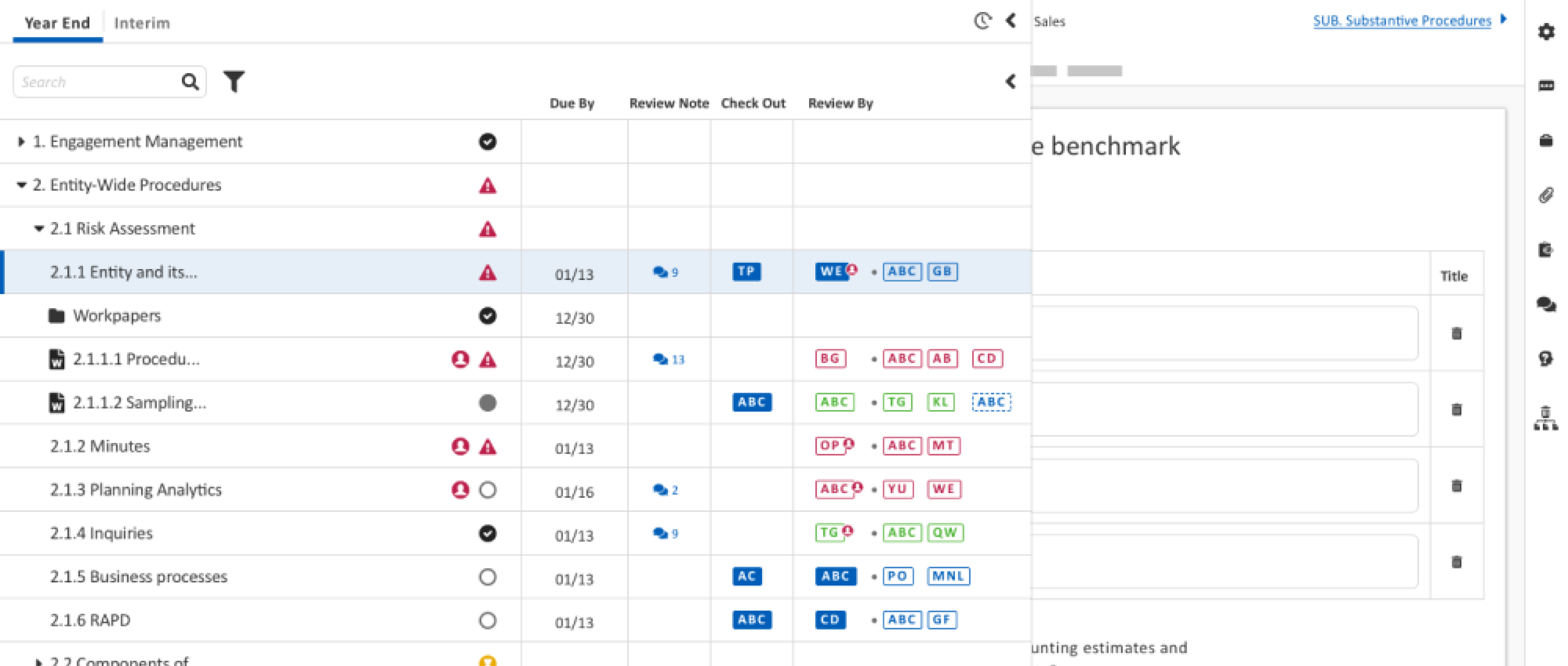 KPMG audit platform — workflow and task management screen